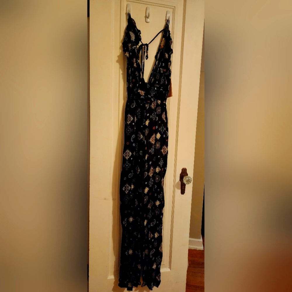 Elegant Black Patterned Women's Overall